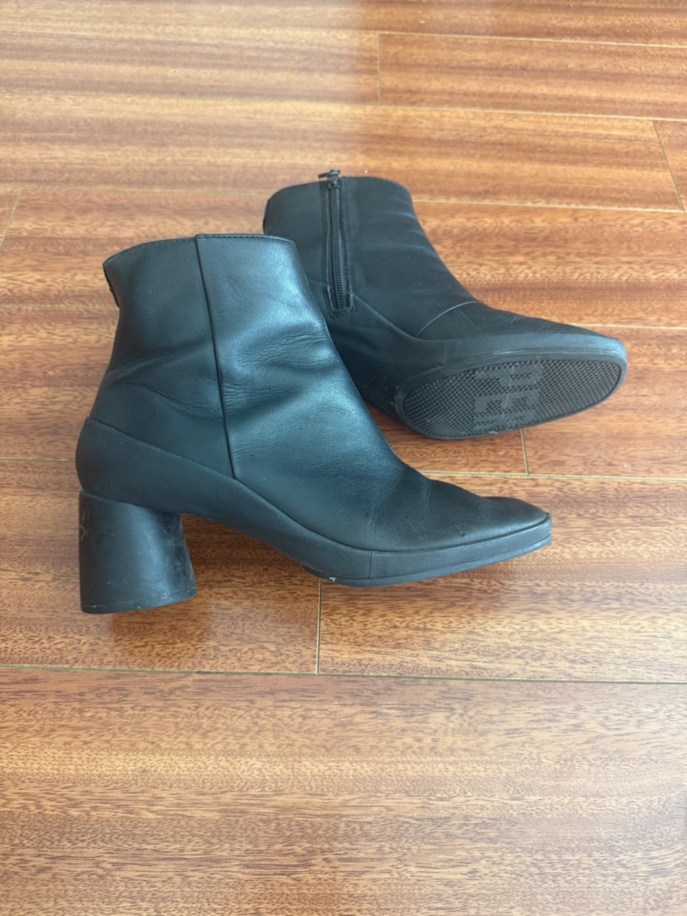 Camper Black Leather Ankle Boots with Block Heel